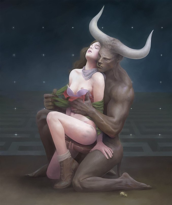 677x807, 51 Kb / минотавр, бык, девушка