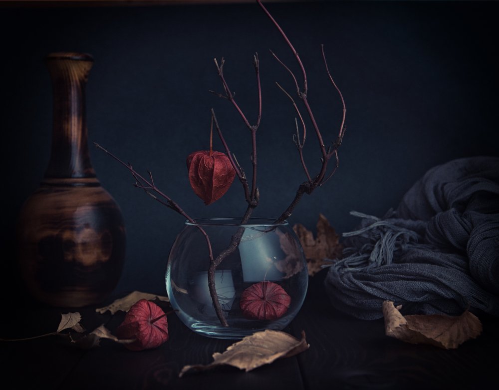 1000x781, 75 Kb / ваза, кувшин, ветка, листья, шарф