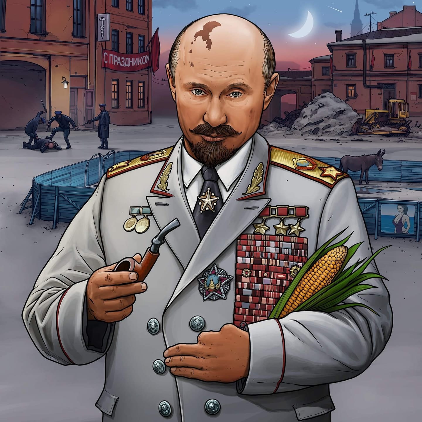 1440x1440, 325 Kb / Ленин, Сталин, Хрущев, Брежнев, Горбачев, Ельцин, Путин, рисунок, шарж