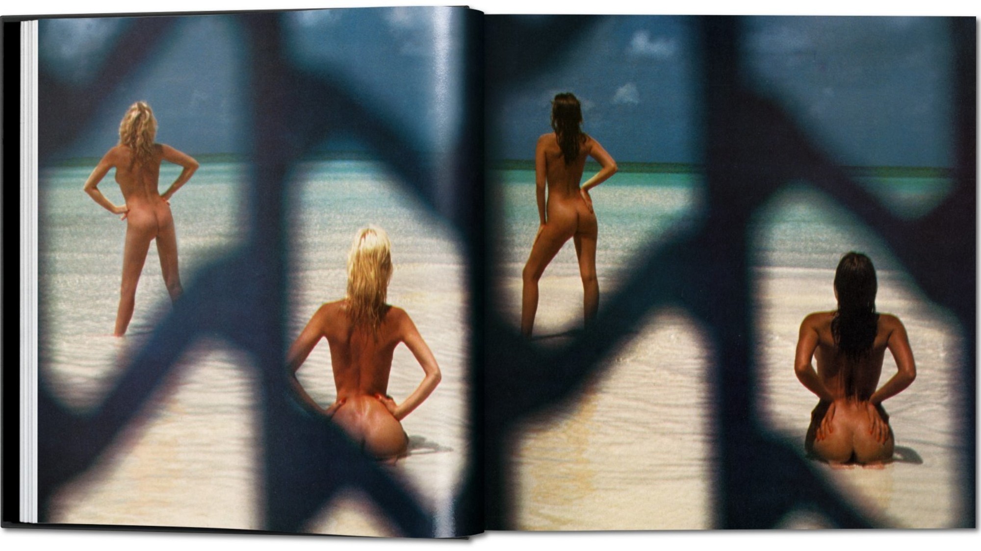 2000x1124, 330 Kb / женщины, решетка, пляж, попы