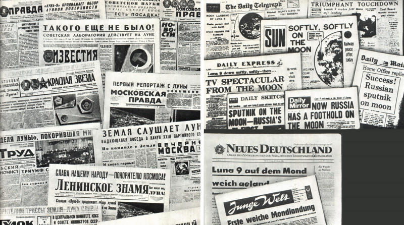 800x446, 188 Kb / ч/б, газета, коллаж, ссср, луна, космос