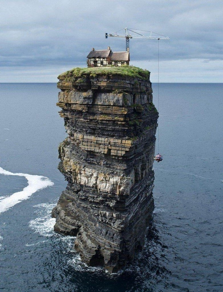 782x1024, 200 Kb / dun briste, ирландия, скала, дом, кран, фотошоп