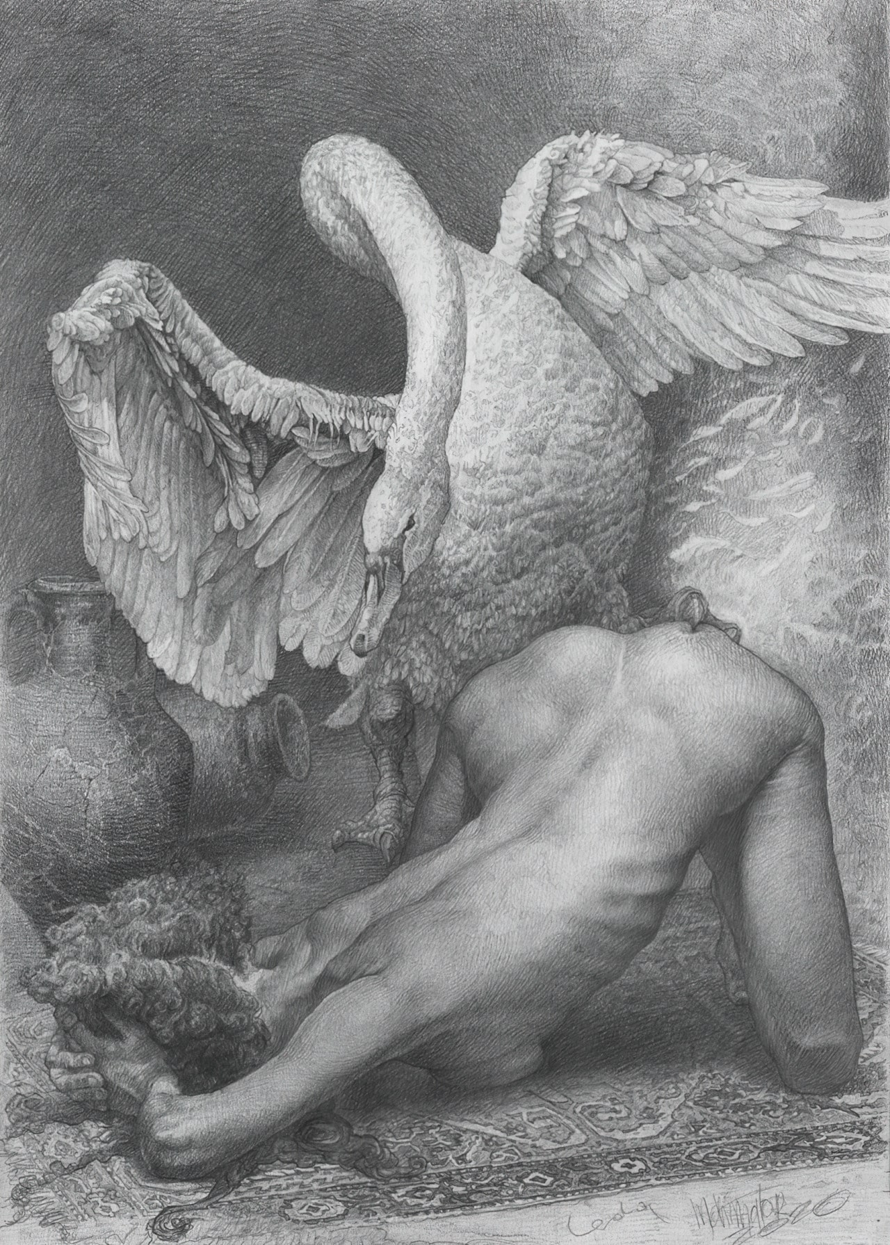 1280x1790, 591 Kb / леда, лебедь, зоофилия, рисунок, ч/б