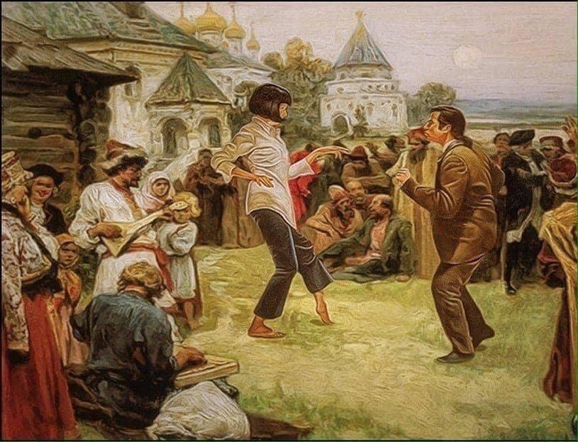 815x623, 128 Kb / картина, танцы, джон траволта, ума турман, Лебедев, пляска