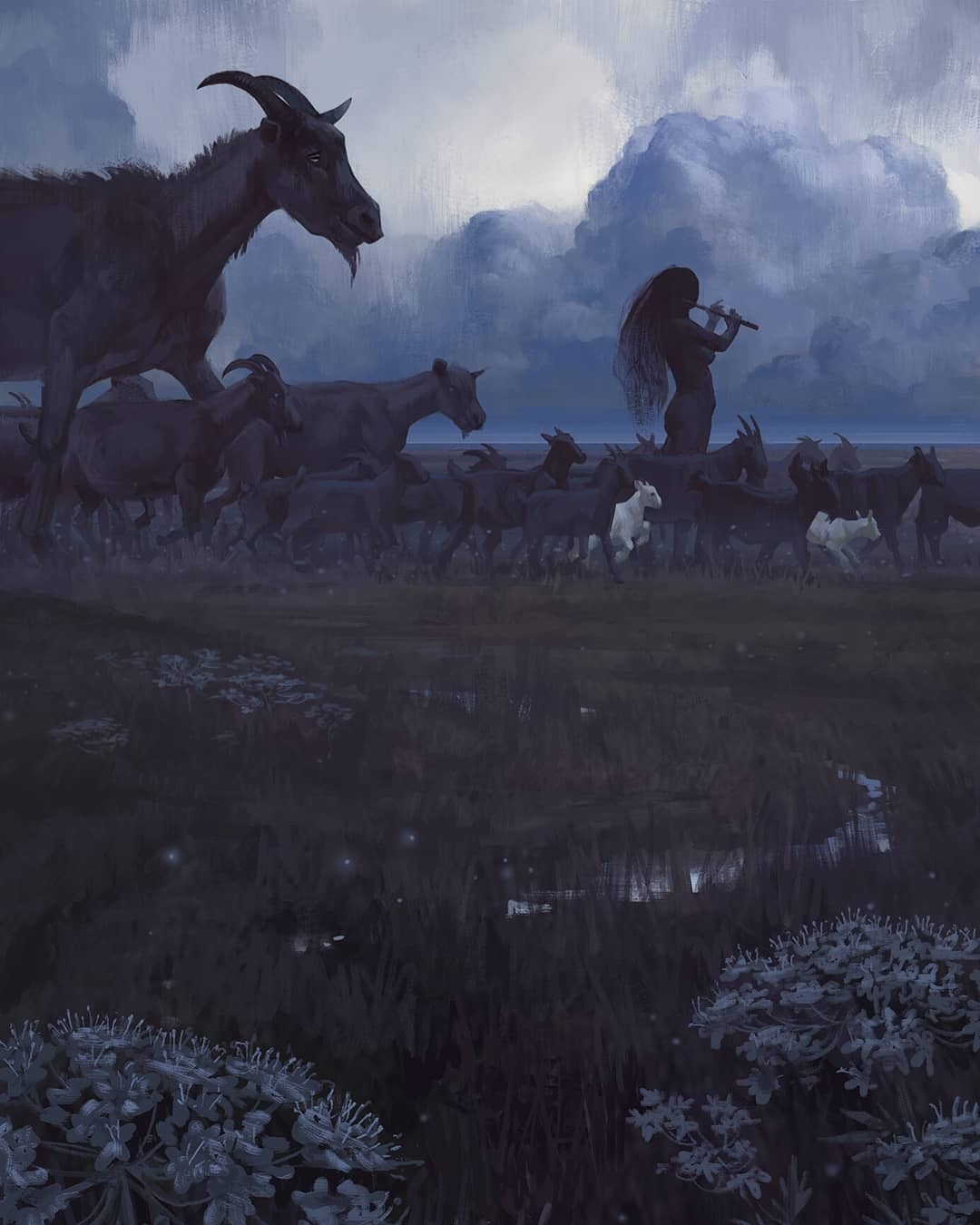 1080x1350, 103 Kb / девка, дудка, козы, сумерки, рисунок