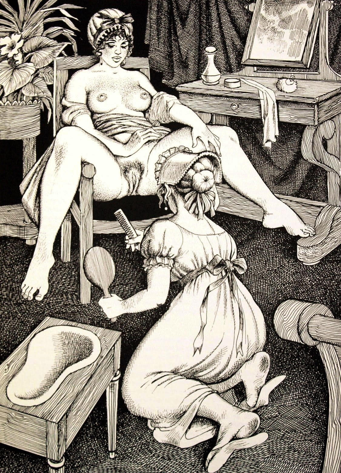 1125x1559, 545 Kb / девки, рисунок, гравюра, Georges Pichard, ч/б