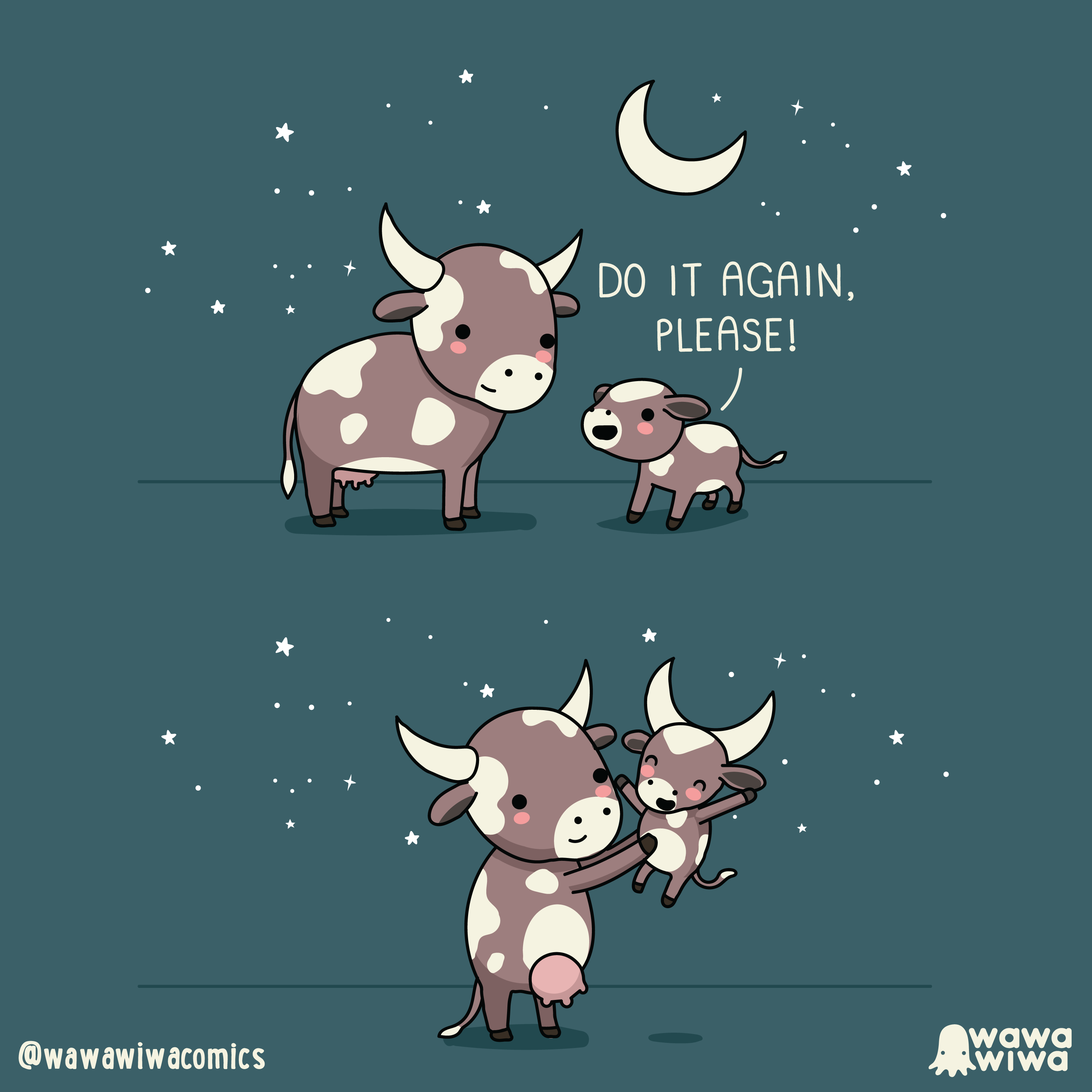 3000x3000, 346 Kb / корова, теленок, луна, месяц