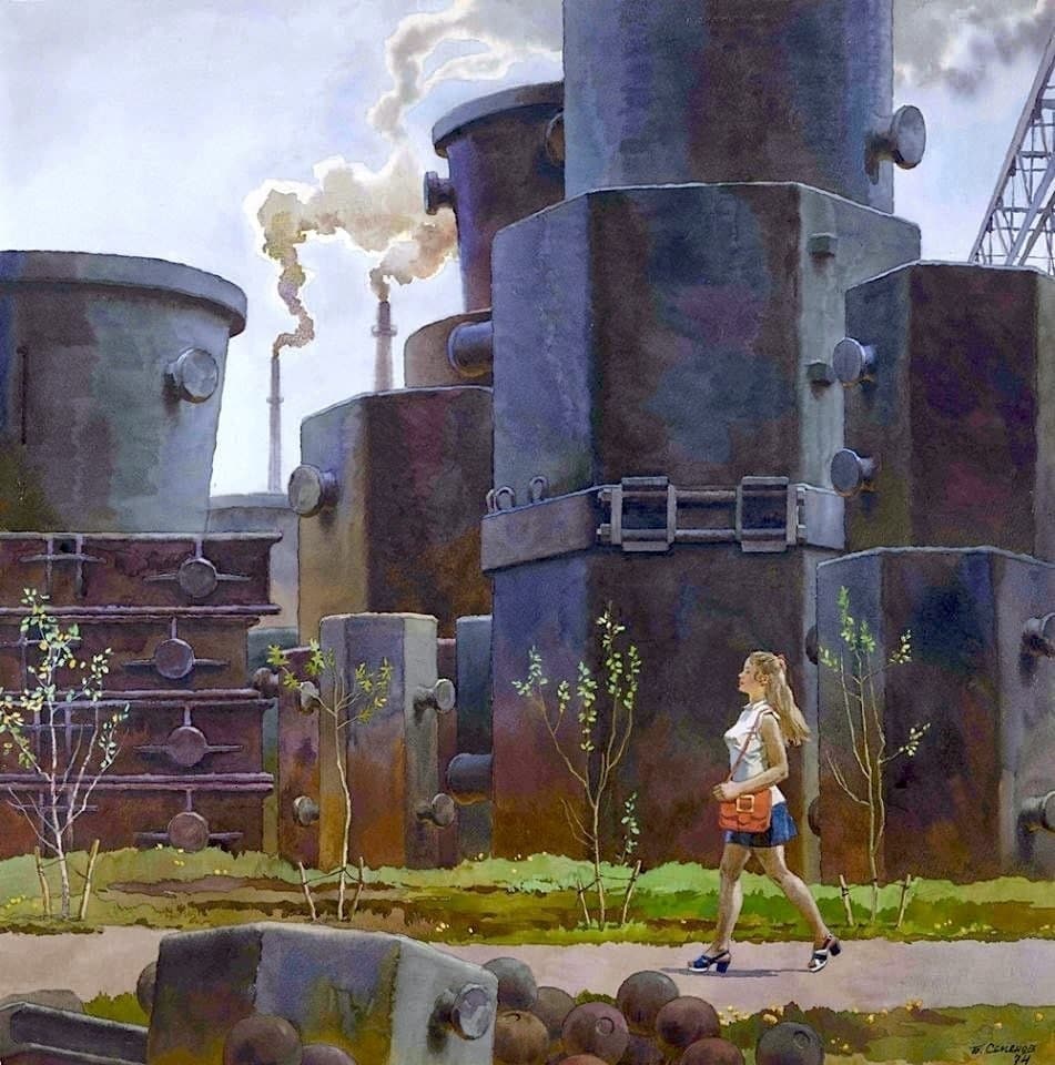 951x960, 151 Kb / завод, девушка, дым