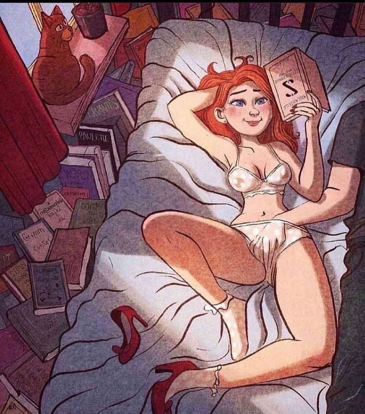 750x851, 250 Kb / рисунок, кот, книги, рука, туфли