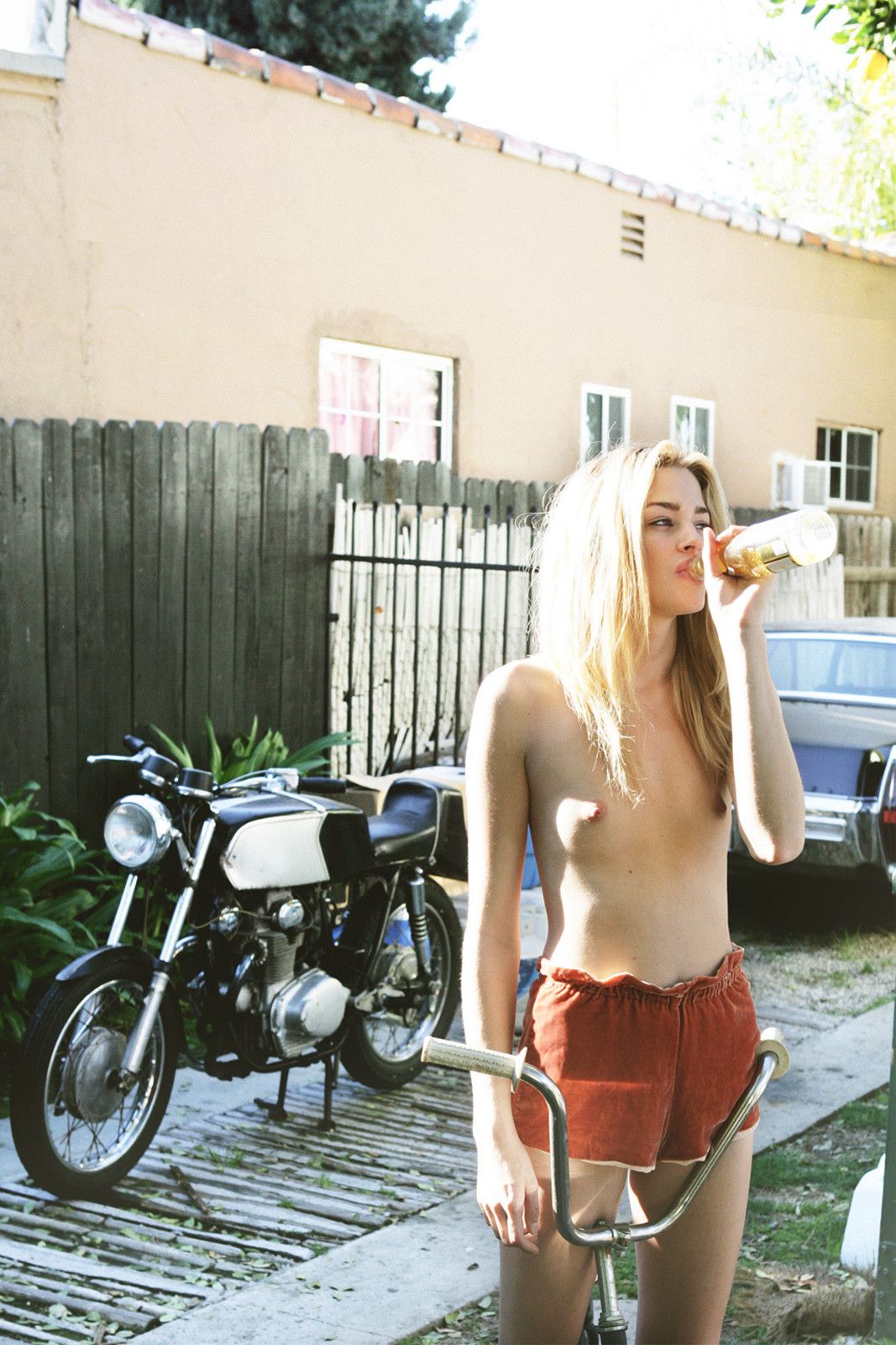 1067x1600, 263 Kb / топлесс, бутылка, мотоцикл, велосипед, Abby Brothers