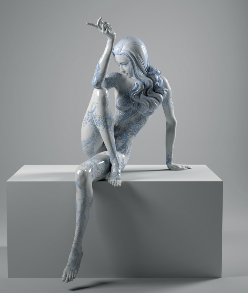 800x942, 120 Kb / скульптура, девушка, сидит, тату, керамика, фарфор