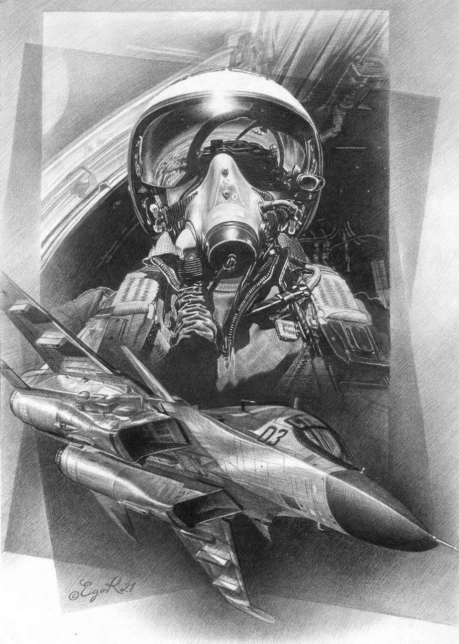 914x1280, 376 Kb / су, рисунок, пилот, истребитель, самолет, небо
