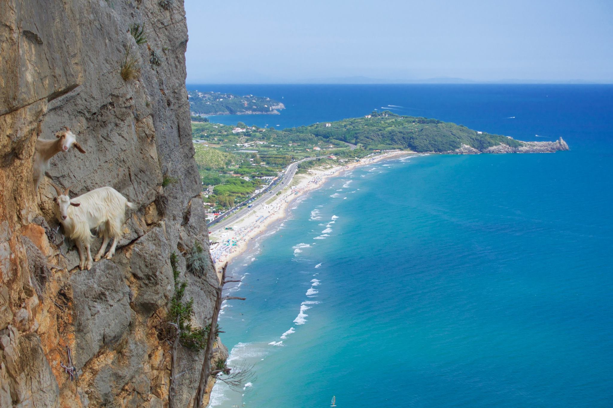 2048x1365, 333 Kb / скала, высота, козы, небо, воды, море, берег, пляж