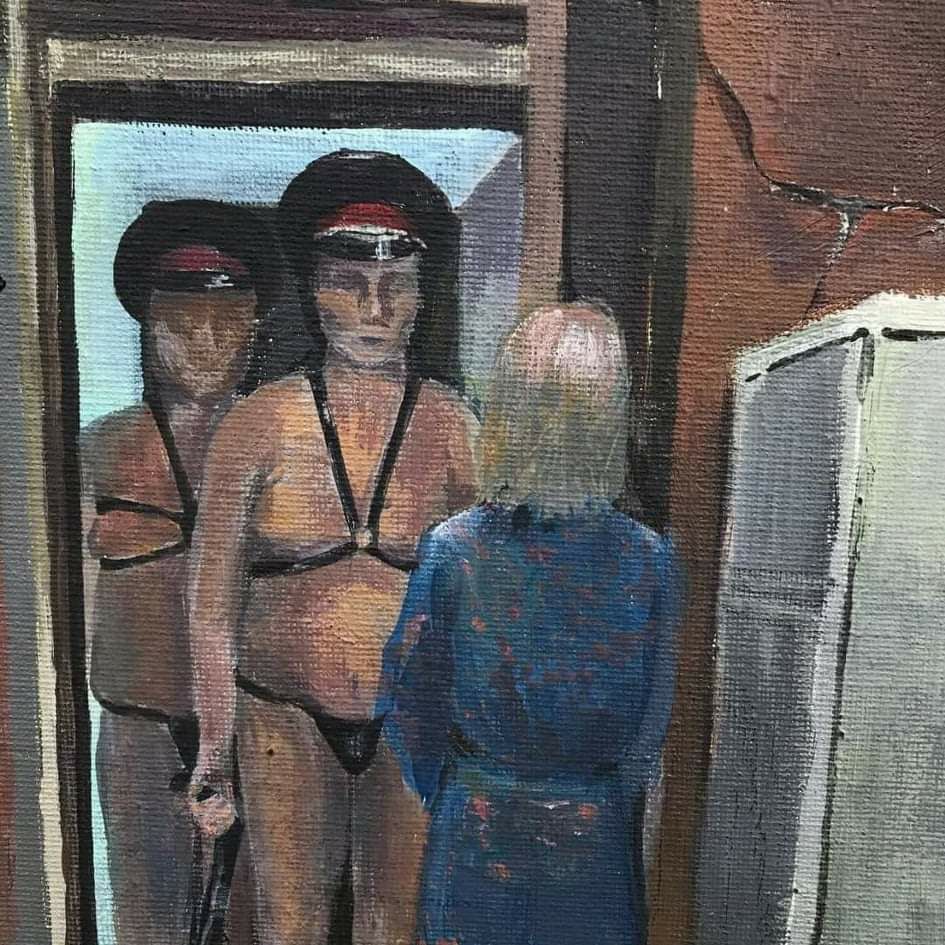 945x945, 171 Kb / картина, женщина, омон, портупеи, дверной проем