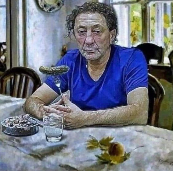 567x562, 89 Kb / Лепс, огурец, вилка, стол, рюмка, девушка с персиками