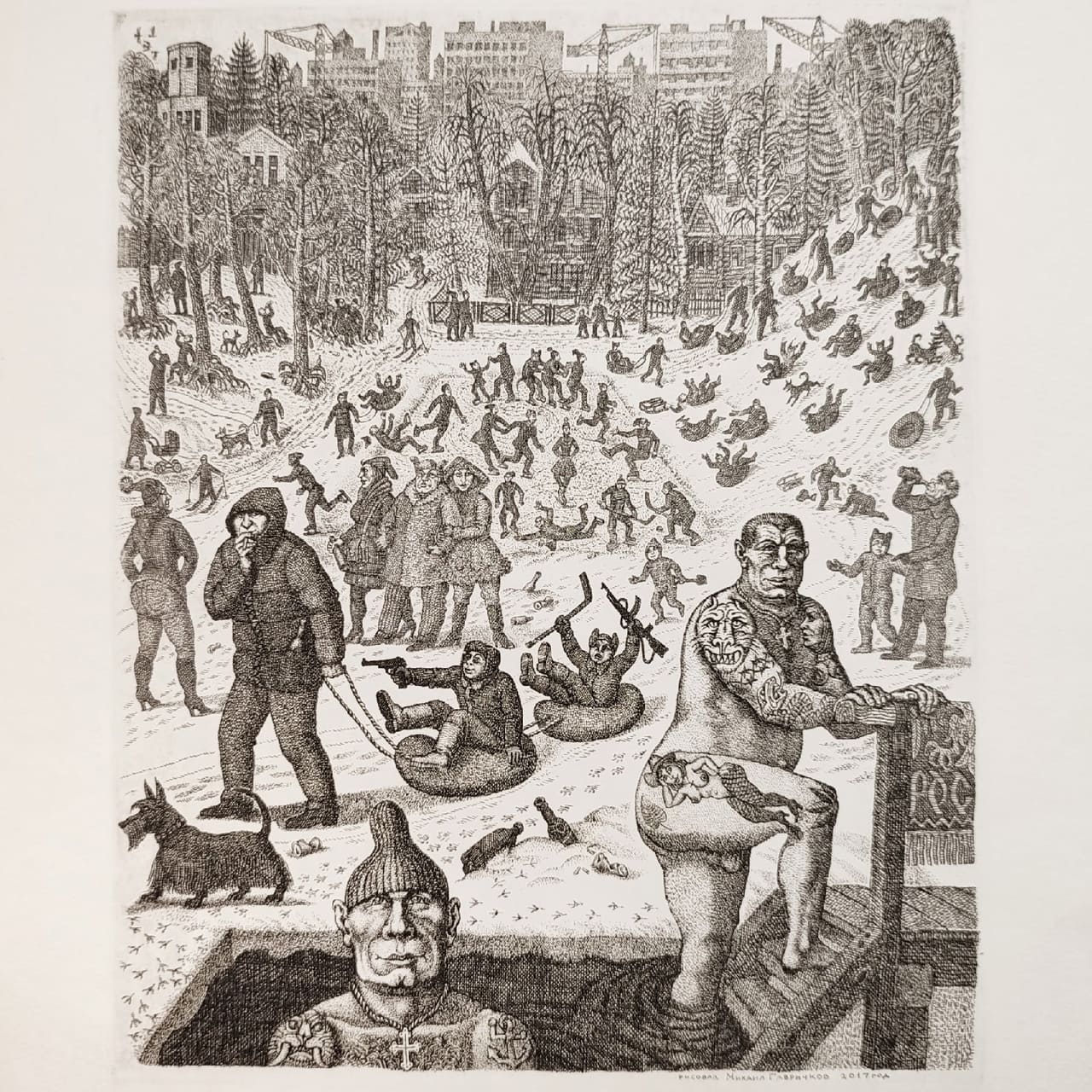 1280x1280, 346 Kb / рисунок, купание, ч/б, прорубь, зима, крещение, снег