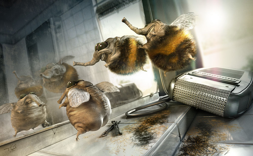 1024x631, 190 Kb / пчела, бритая, 3д, 3d