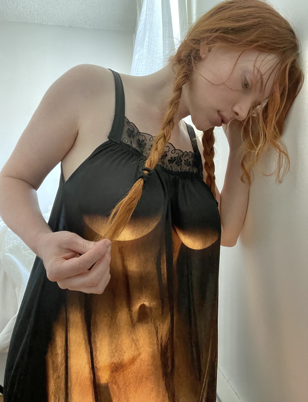 1280x1672, 435 Kb / рыжая, прозрачное, косички, ночнушка, пеньюар, Levi Coralynn, yourlittleredhead