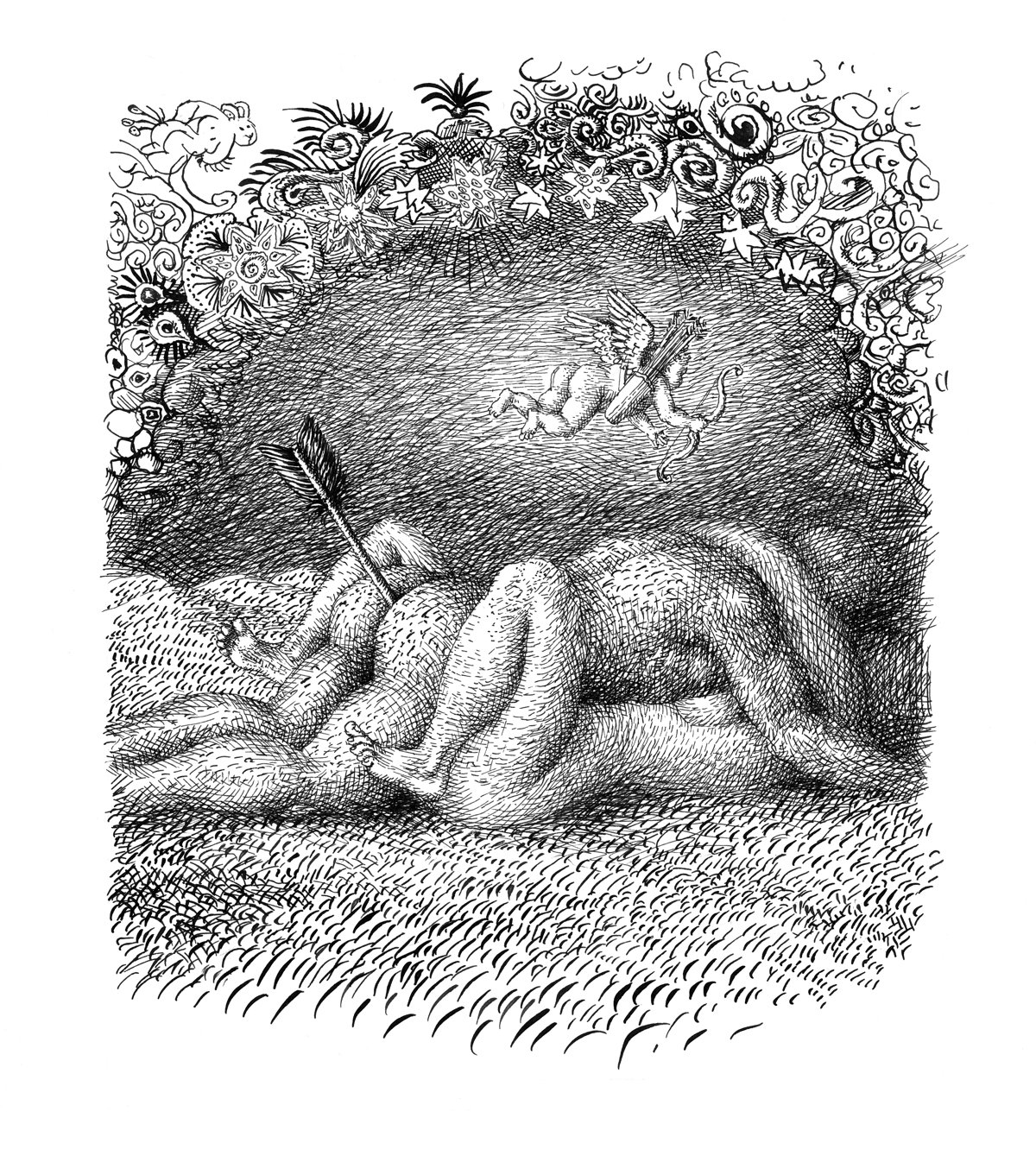 1200x1346, 532 Kb / Амур, стрела, ч/б, рисунок