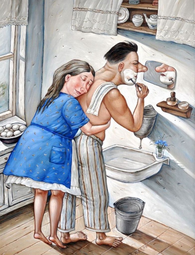 783x1026, 153 Kb / двое, бритье, зеркало, рукомойник, ведро, яйца, Губарев