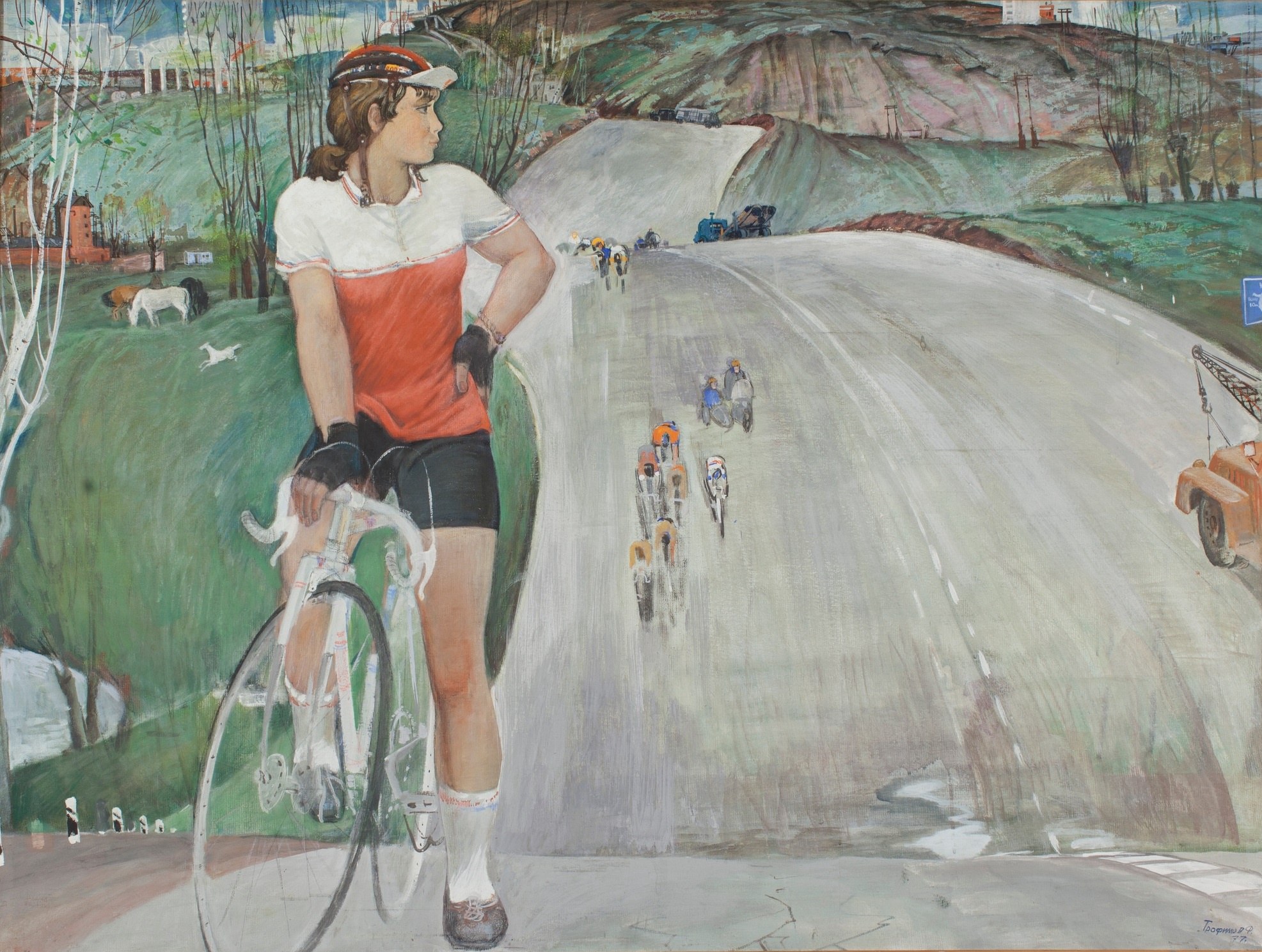 1973x1489, 611 Kb / велосипед, шоссе, гонка, Юность, Трофимов Федор Егорович, картина