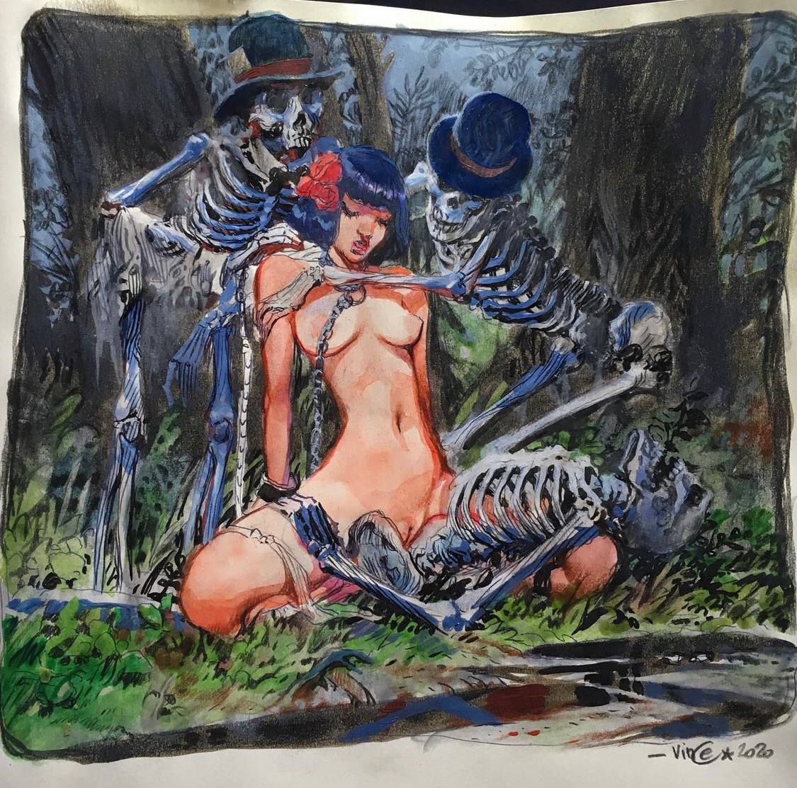 1125x1113, 253 Kb / Vincent Roucher, рисунок, скелеты, секс