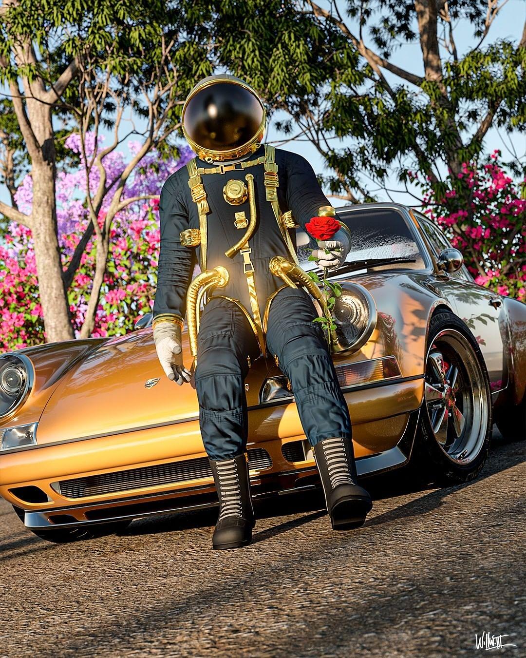 1080x1350, 362 Kb / скафандр, роза, порш, рендер