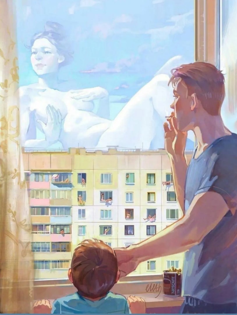 814x1080, 160 Kb / дом, окно, облака, голые