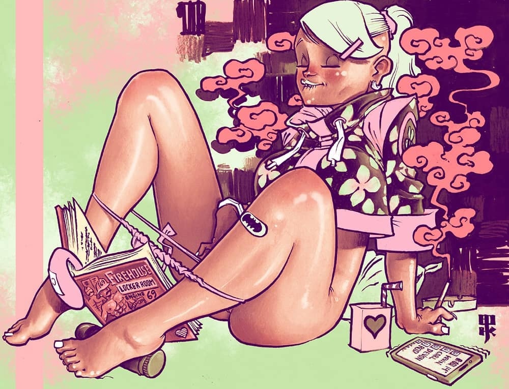 1000x765, 241 Kb / блондинка, игрушки, трусы, мастурбация, книжка