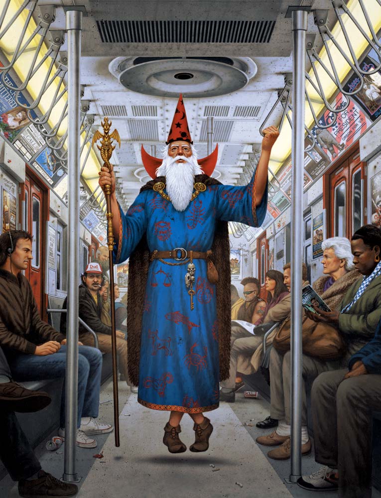 765x1000, 137 Kb / метро, подземка, маг, волшебник, посох, левитация, рисунок, David Mattingly