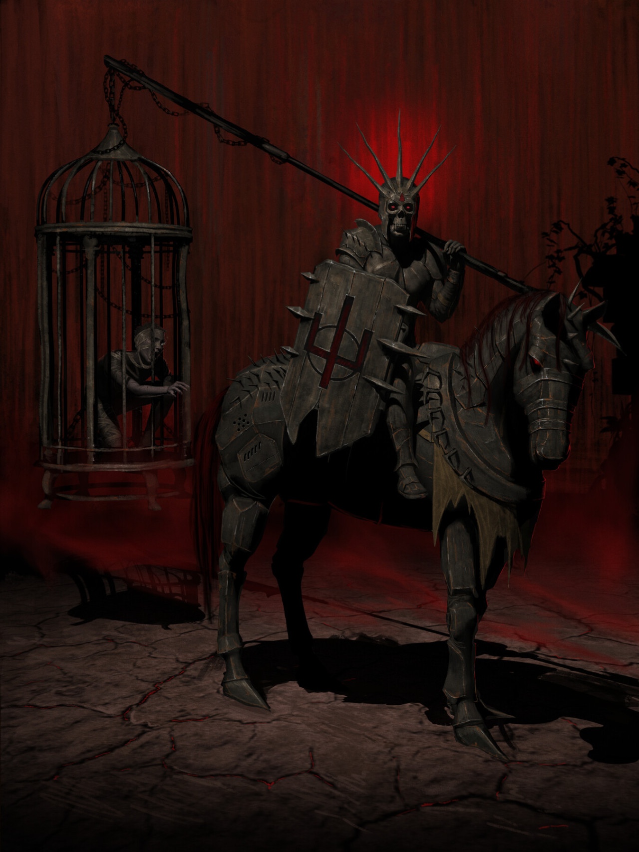 1280x1707, 445 Kb / рыцарь, конь, клетка