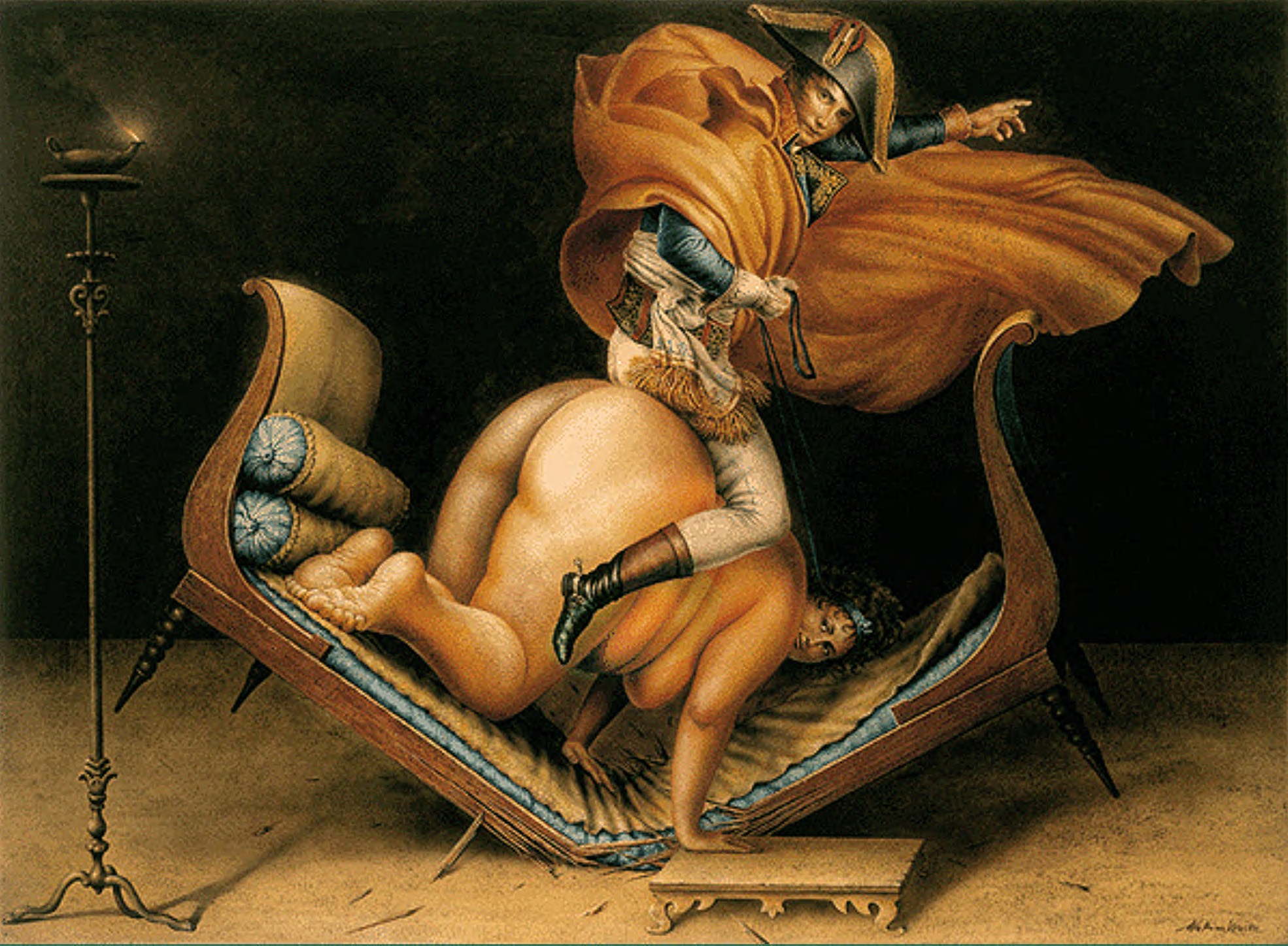 1970x1448, 628 Kb / Наполеон, толстая, женщина, поводья, поломанный, диван, лампа, картина