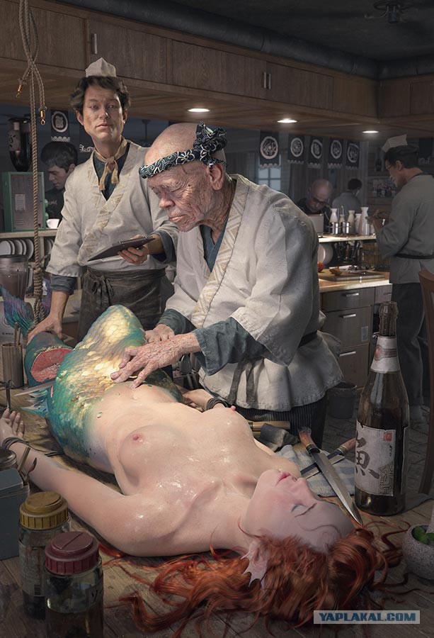 613x900, 132 Kb / русалка, сушими, повар, японец, рисунок