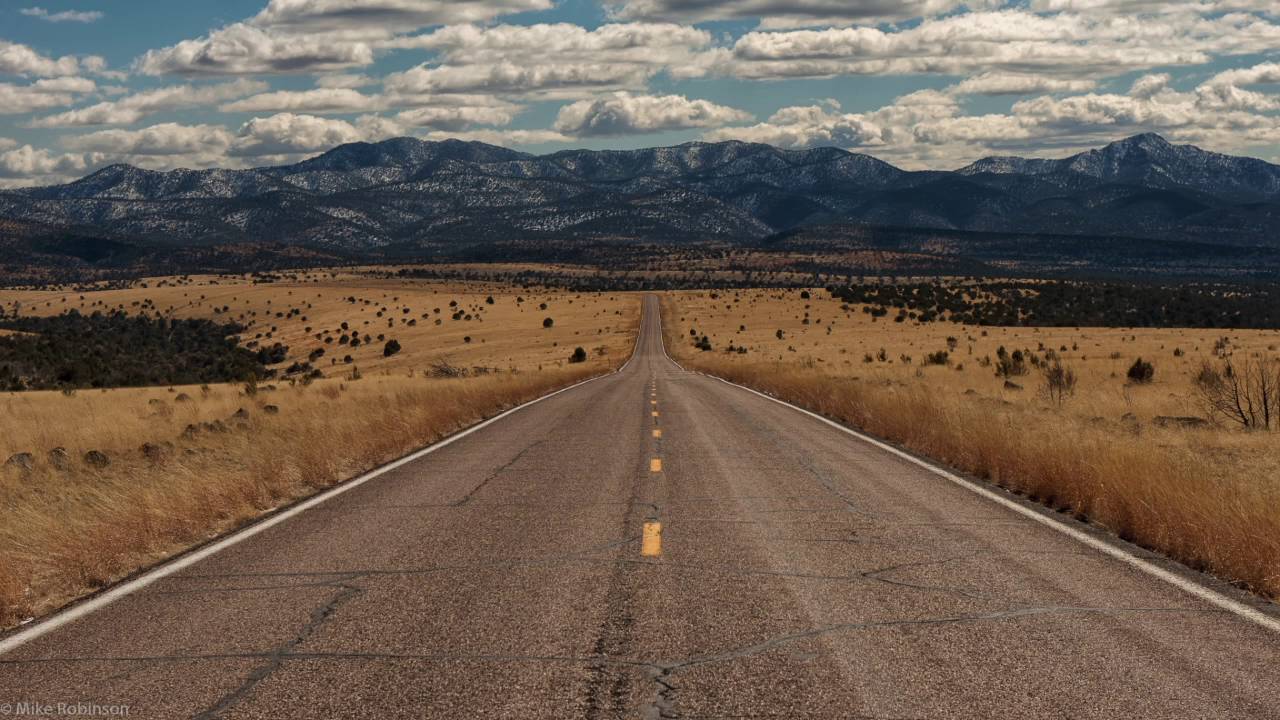 1280x720, 146 Kb / панорама, Аризона, дорога, степь, горы, облака