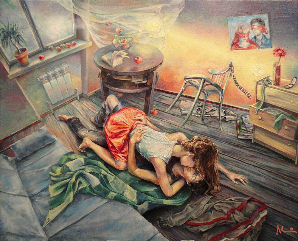1000x809, 556 Kb / картина, Ольга Ахно, пара, комната