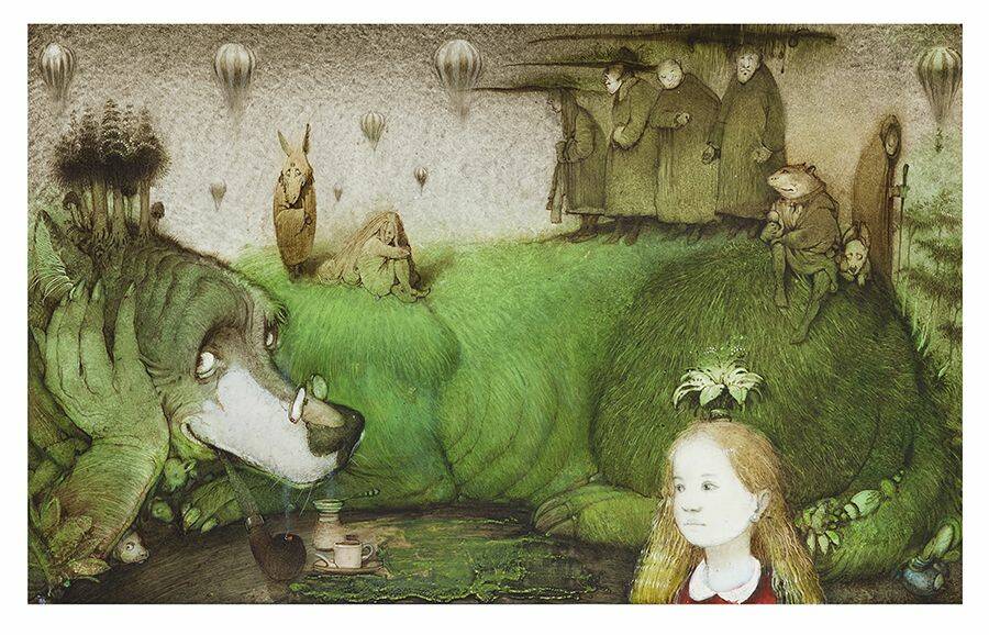 900x578, 113 Kb / пёс, собака, пенсне, люди, животные, существа, деревья, аэростаты, девочка, цветок, трубка, турка, рисунок