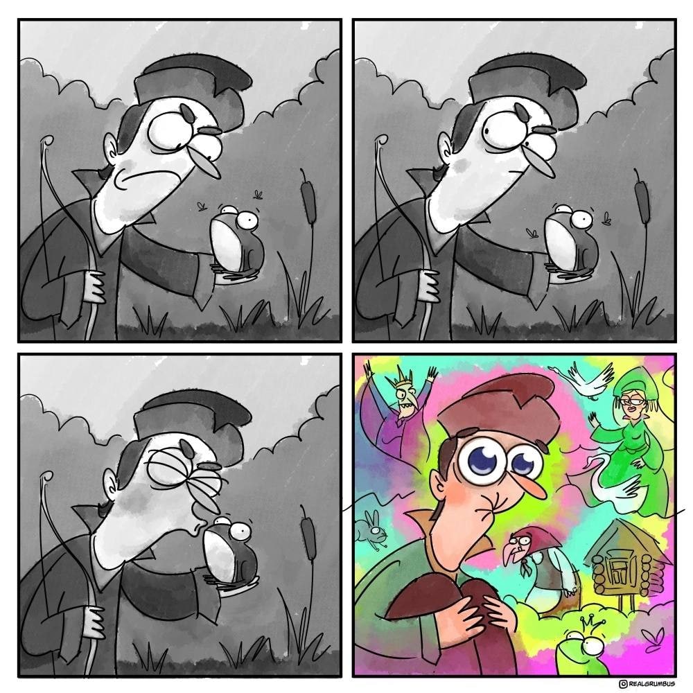 1000x1000, 165 Kb / царевич, царевна, лягушка, поцелуй, болото, приход