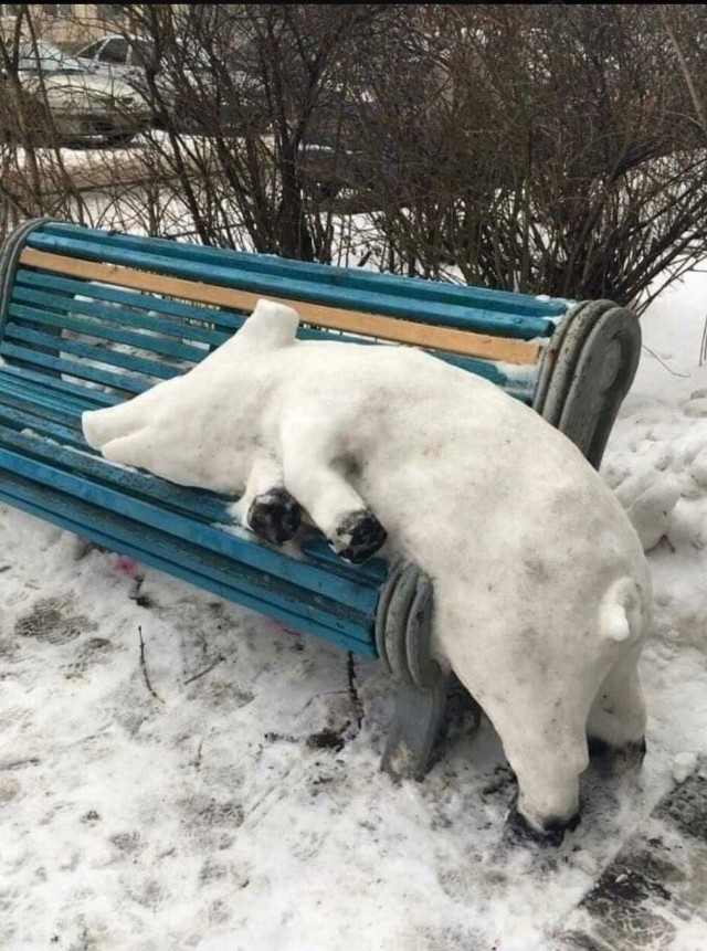 640x861, 153 Kb / Скамейка, лавочка, свинья, снеговик