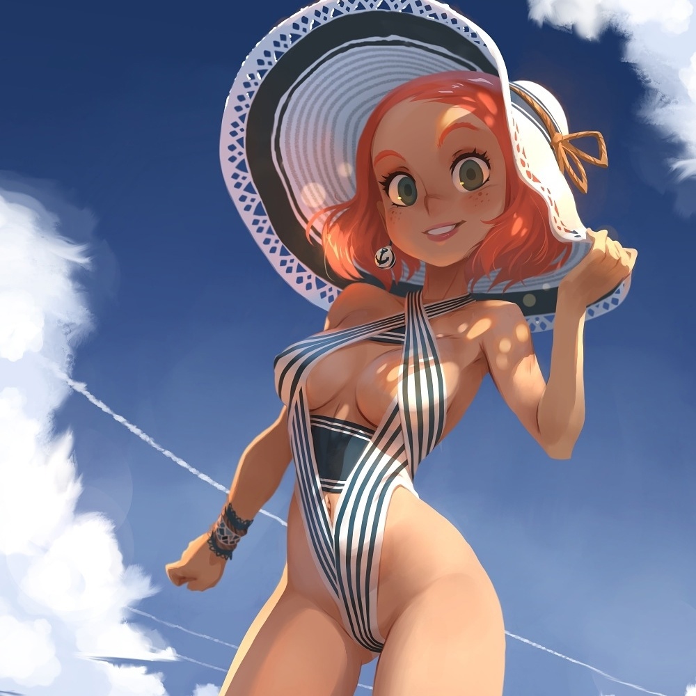 1000x1000, 222 Kb / xa_gueuzav, купальник, шляпа, небо, самолёт