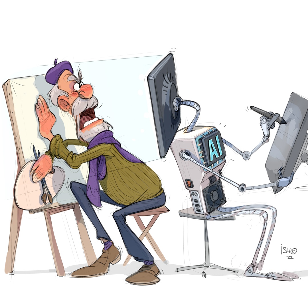 1080x1080, 259 Kb / Ишмаев Сергей, мольберт, ИИ, нейросеть, пародия, рисунок, обучение, воровство, плагиат