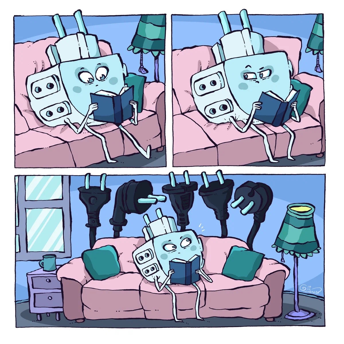 1200x1200, 596 Kb / разветвитель, тройник, Евгений Яковлев, диван, торшер, вилки, чёрные