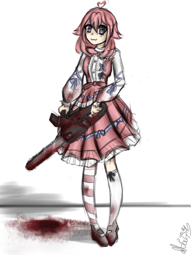 768x1024, 368 Kb / девочка, бензопила, аниме, Pana