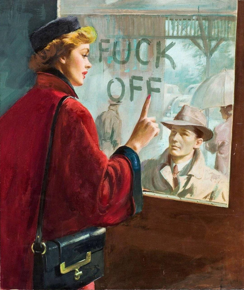 1009x1200, 456 Kb / окно, надпись, женщина, мужчина, взгляд, fuck off, фотошоп