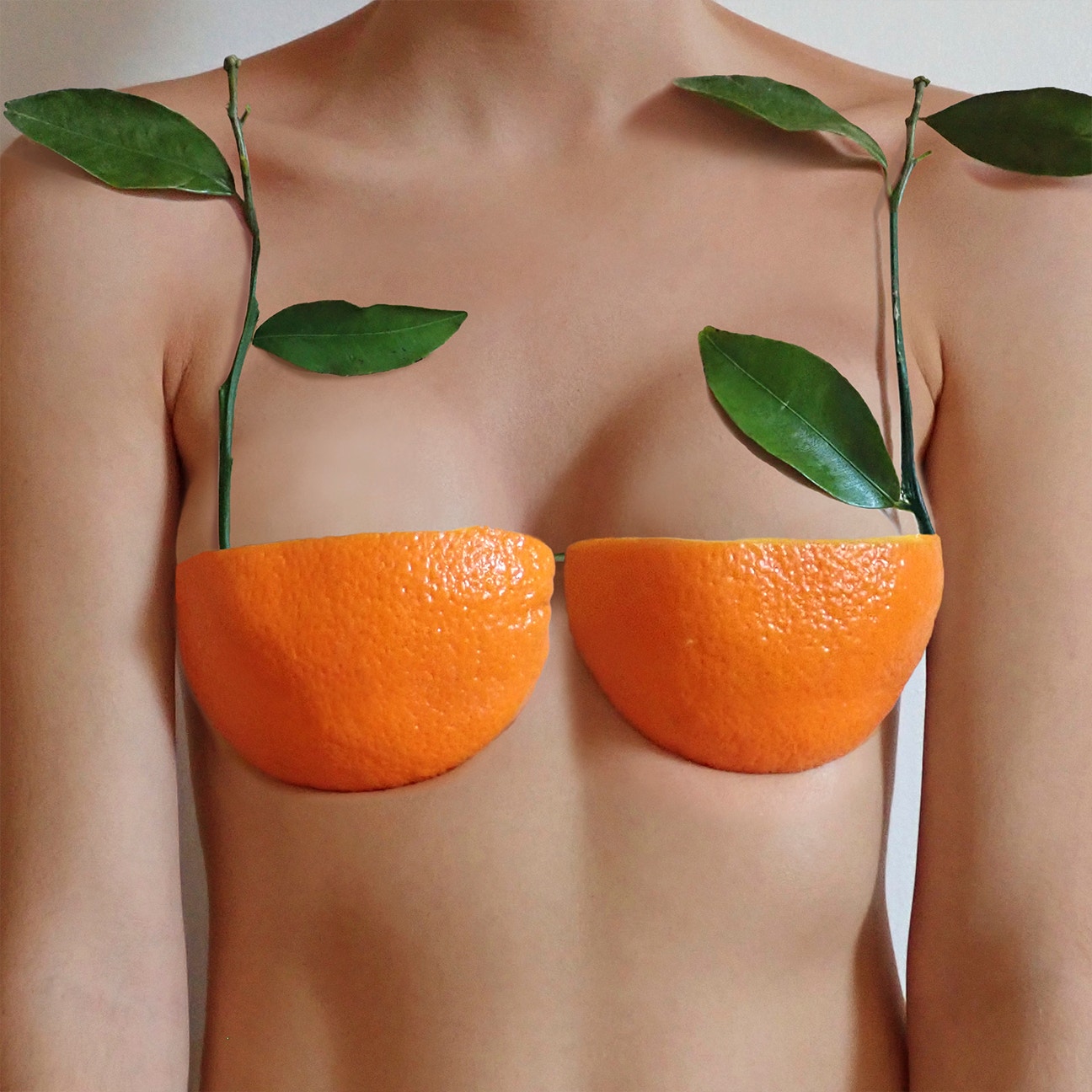 1296x1296, 262 Kb / бюстгальтер, апельсиновая кожура, чашечки, ветки, листья, плечи