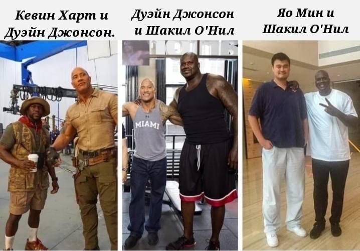 718x500, 58 Kb / Дуэйн Джонсон, Шакил о Нил, негр, сравнение, большой, маленький, теория относительности, футболка, шорты, шляпа