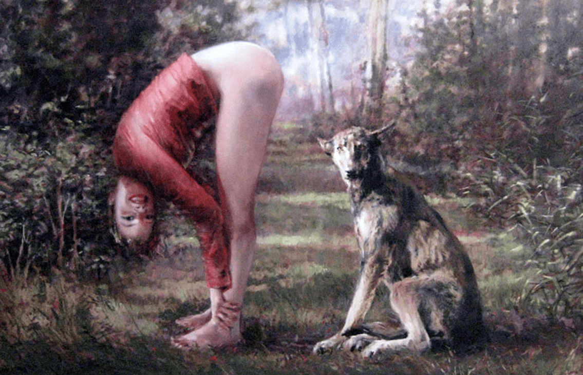 1135x730, 531 Kb / собака, пёс, девка, раком, деревья, рисунок, улыбка