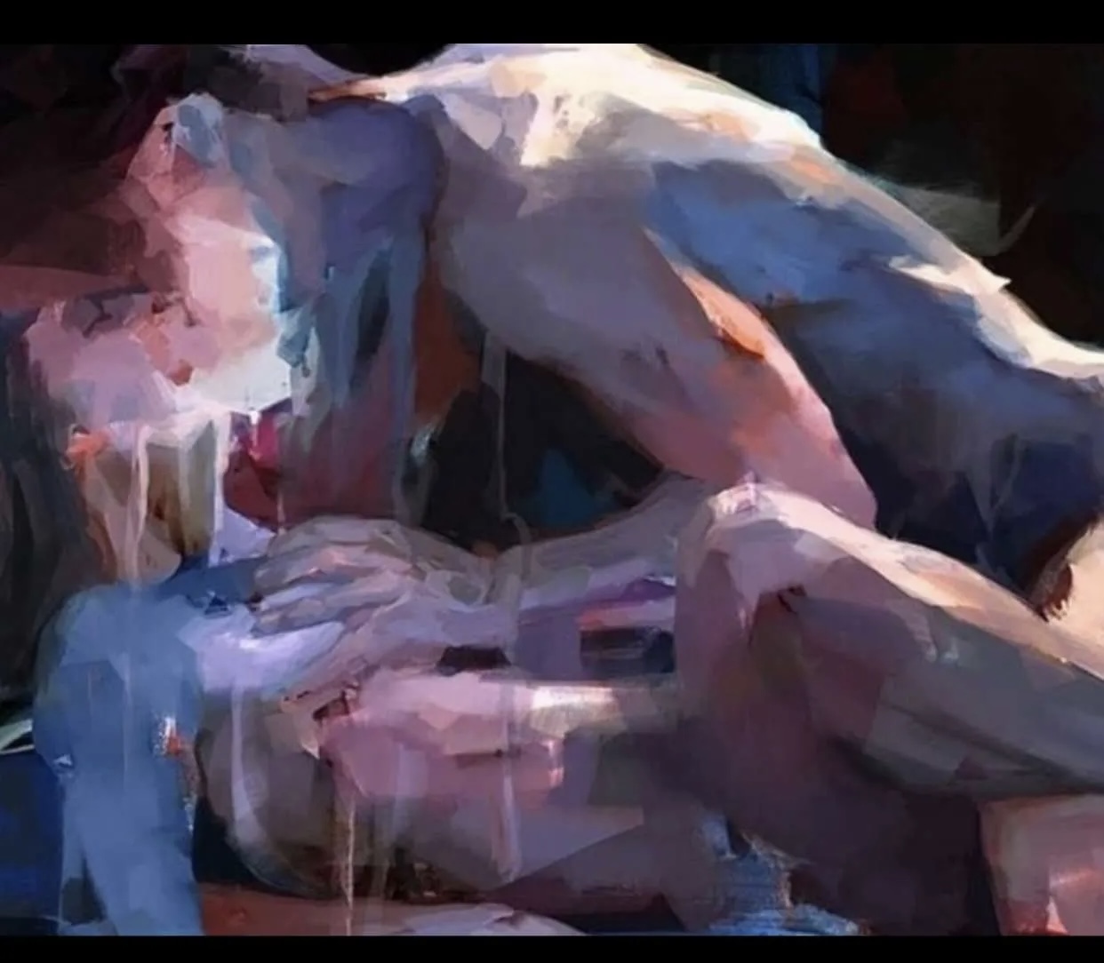 1242x1084, 197 Kb / картина, живопись, двое, секс, поцелуй, клетчатый