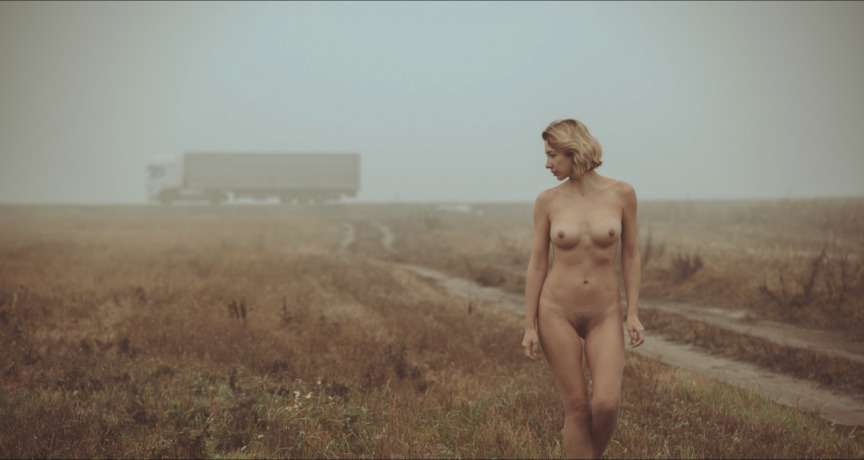 864x460, 71 Kb / фура, поле, туман, голая, блондинка