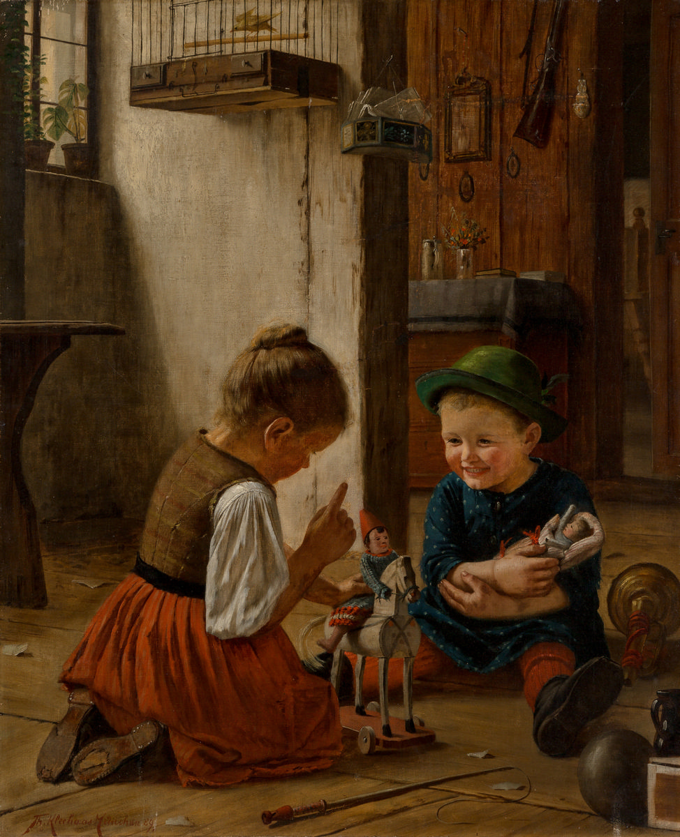 974x1200, 475 Kb / Картина, масло, дети, подарки, Клеехас Теодор, Рождественские игрушки