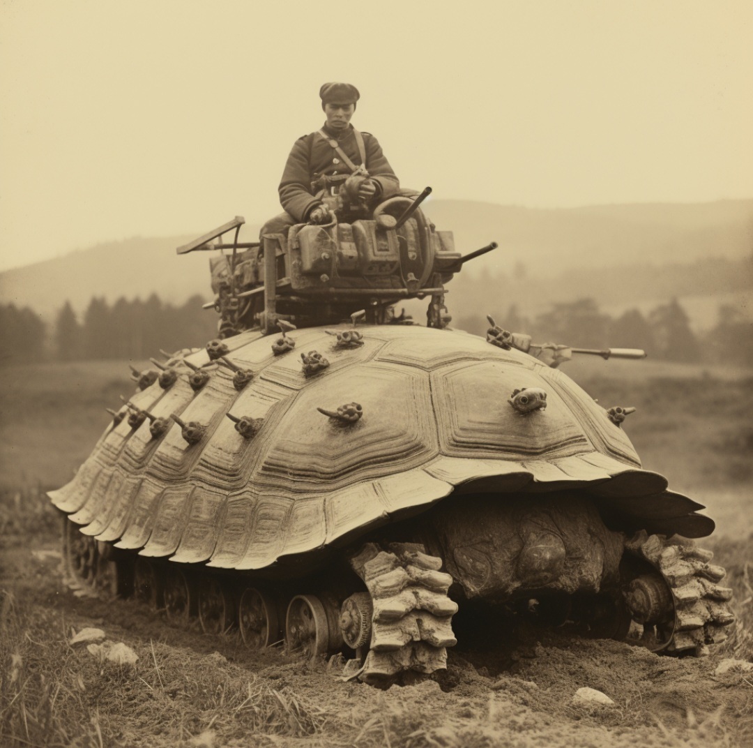 1080x1072, 263 Kb / черепаха, танк, солдат, ч/б